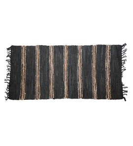 Δερμάτινη Κουρελού Μαύρη-Καφέ-jute 70x140cm
