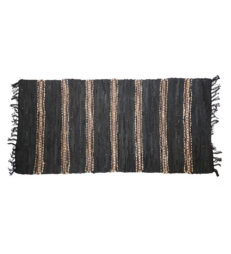 Δερμάτινη Κουρελού Μαύρη-Καφέ-jute 70x140cm Δερμάτινη Κουρελού Μαύρη-Καφέ-jute 70x140cm