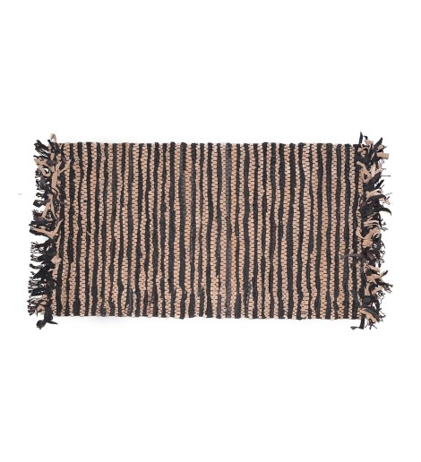 Δερμάτινη Κουρελού Ριγέ Camel-Μαύρο 60x110cm